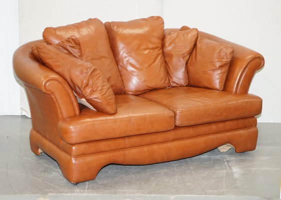 Small Aged Tan Brown Leather Sofa, Tan Leather Sofa And Armchair