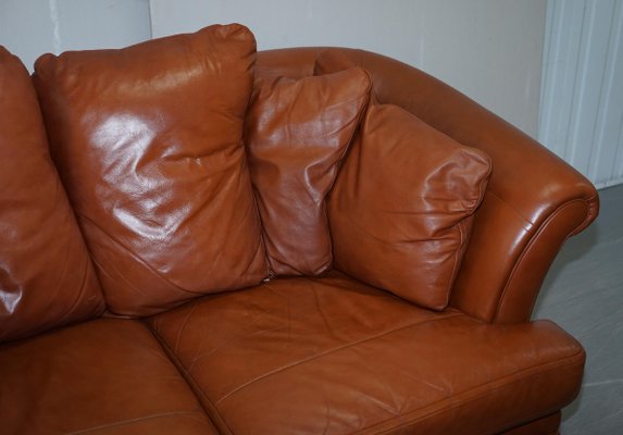 Small Aged Tan Brown Leather Sofa, Small Brown Leather Sofa