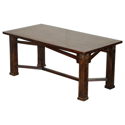 Art Nouveau Style Refectory Hayrake Dining Table with Carved Legs