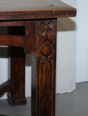 Art Nouveau Style Refectory Hayrake Dining Table with Carved Legs