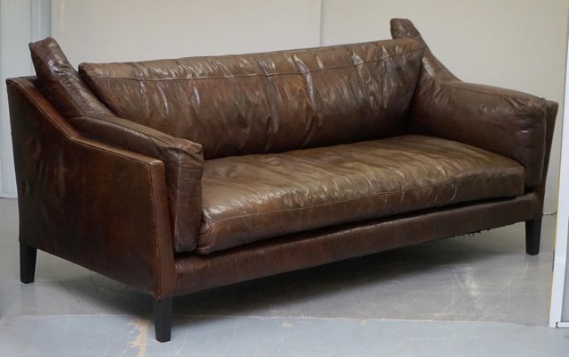 Vintage Brown Leather Sofa For At, Shabby Chic Living Room With Brown Leather Sofa
