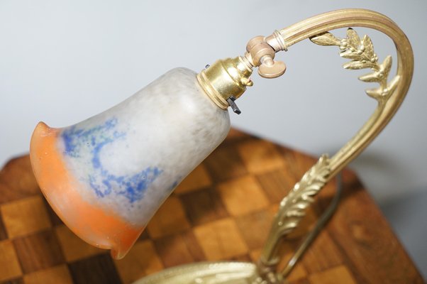 Lampada Da Banco Stile Vintage - Paralume In Vetro, Base Dorata, Interruttore A Catena - Foto 12