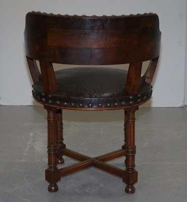 Antique Captains Chair With Embossed, Wooden Captains Chair With Arms