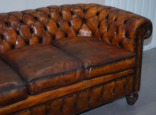 Whisky Brown Leather Chesterfield Club Sofa 1900s