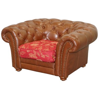Brown Leather Chesterfield Armchair for sale at Pamono