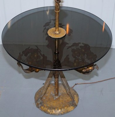 Gold Leaf Fl Painted Smoked Glass, Coffee Table With Built In Lamp