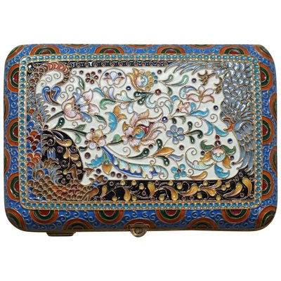 Large Antique Russian Silver, Gilt & Cloisonné Enamel Cigarette Case for  sale at Pamono