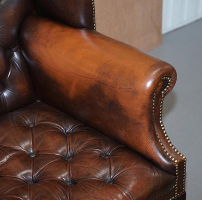 Chesterfield Brown Leather Wingback H, Leather Wingback Desk Chair