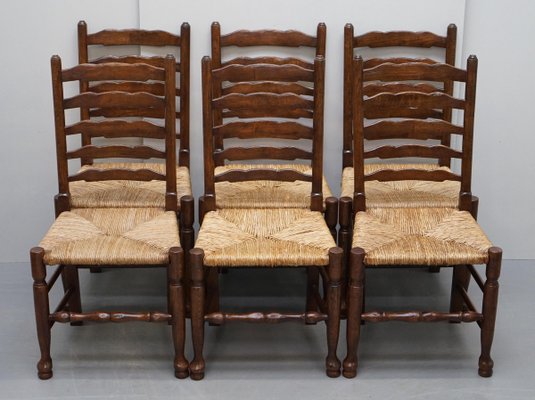Oak Rush Seat Dining Chairs 1880s, Vintage Oak Ladder Back Dining Chairs