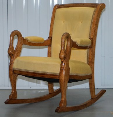 Burr Maple Rocking Armchair With Hand, Rocker Arm Chair