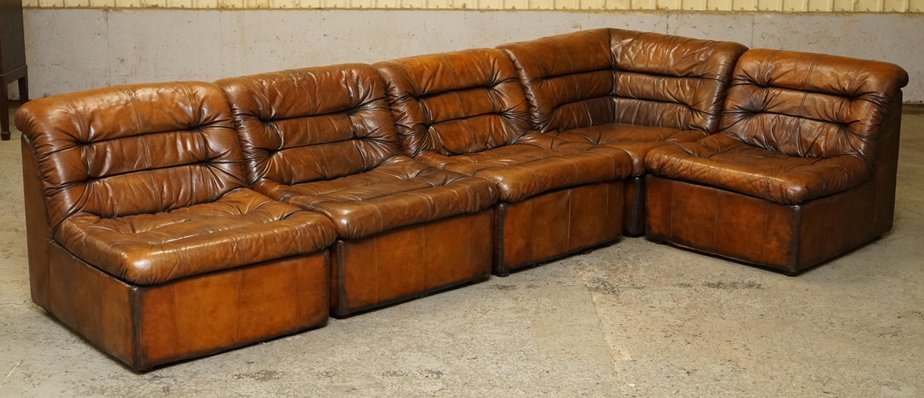 Vintage tan leather corner sofa deals