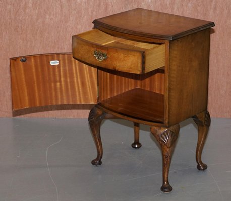 Queen Anne Burr Walnut Bedside Table, Queen Anne Side Table With Drawers