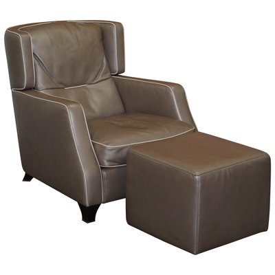 Amadeus Platinum Grey Leather Lounge, Natuzzi Bar Chairs
