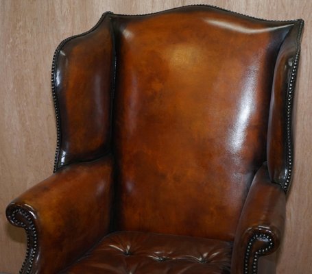 Victorian Chesterfield Chippendale, Leather Fireside Chair Chesterfield