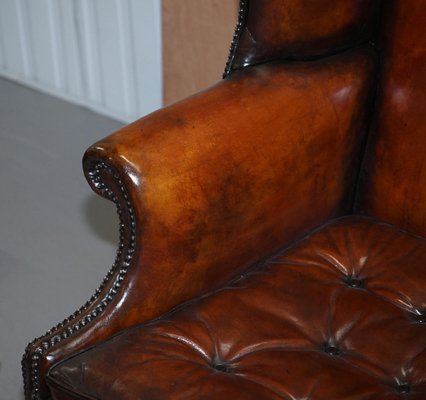 Victorian Chesterfield Chippendale, Leather Wingback Desk Chair