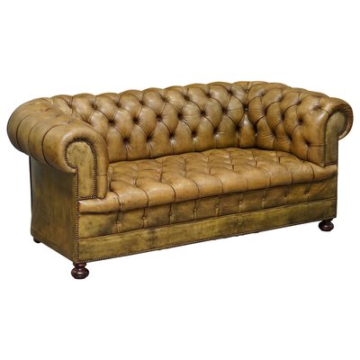 Victorian Green Hand Dyed Leather Chesterfield Sofa for sale at Pamono