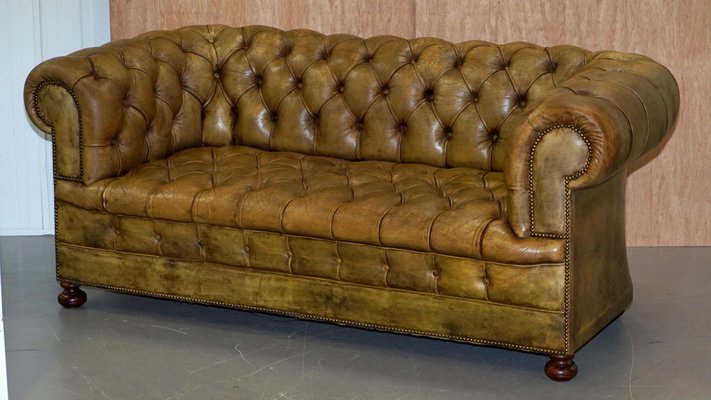 Hand Dyed Leather Chesterfield Sofa, Leather Chesterfield Sofa Green