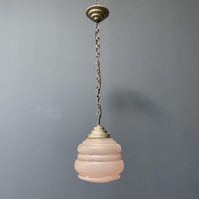 Antique 1930's Art Deco Pink Glass Shade 3 Chain Fitter Vintage Ceiling Pendant Glass Lamp Shade Light Fixture