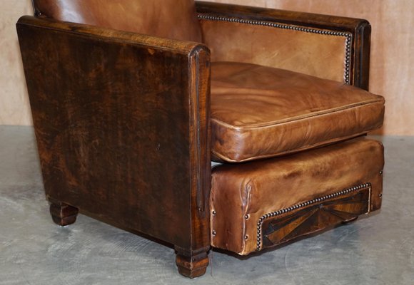 Fauteuils club vintage Art Déco avec sièges en cuir 1920 - Antiquites