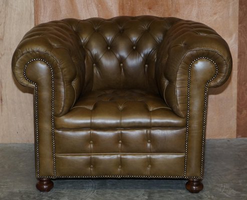 Vintage Chesterfield Olive Green, Antique Tufted Leather Sofa