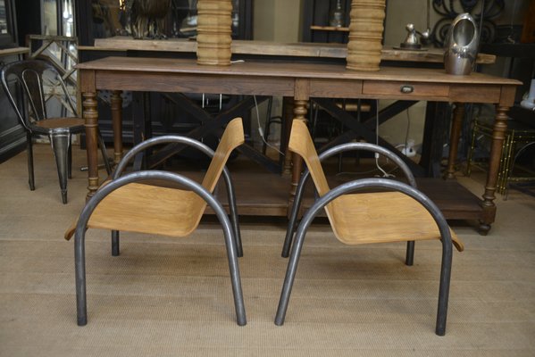 Vintage Metal and Wood Armchairs 1950s Set of 2 for sale at Pamono