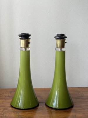 Vintage Green Glass Salt Pepper Shakers Wine Bottle Brown Design Made in Italy 