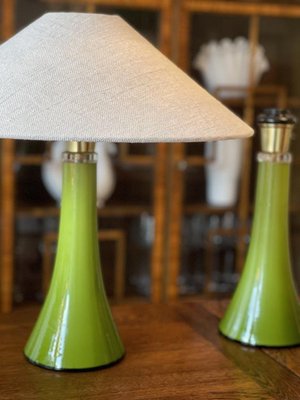 Mid Century Green Glass Table Lamp By, Pale Green Glass Table Lamp