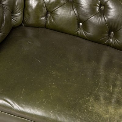 20th Century Victorian Green Leather, Real Leather Futon