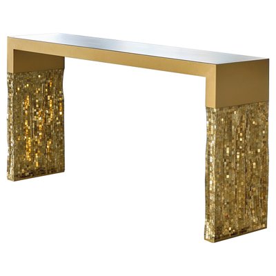 Vibration Console Table By Davide Medri, Burl Wood Console Table Gold