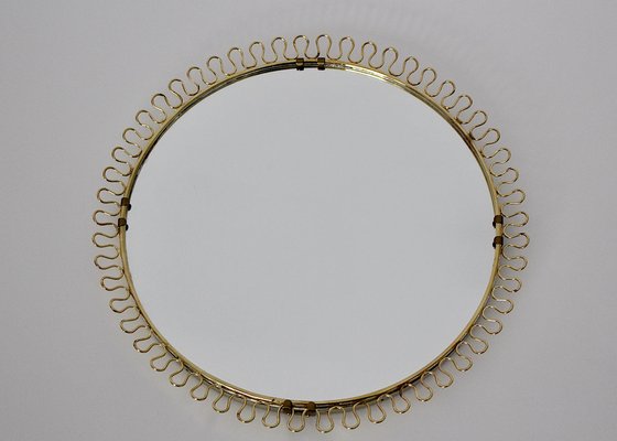 Vintage Round Brass Sunburst Wall, Antique Brass Metal Framed Round Sunburst Mirror