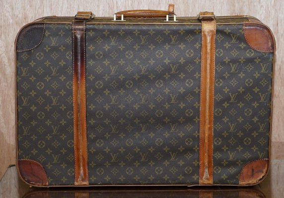 Vintage Brown Leather & Bronze Strapped Monogram Suitcases from Louis  Vuitton for sale at Pamono