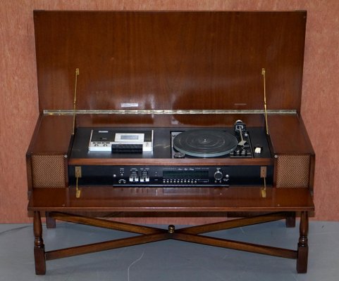 Military Campaign Style Console or Coffee Table with Hidden Radio, Tape & Record  Player for sale at Pamono