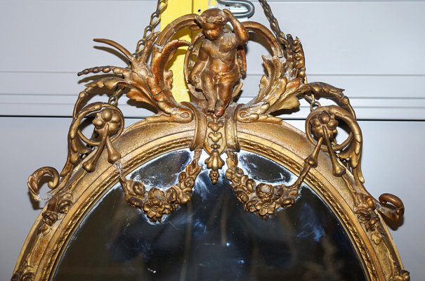 Gilt Framed Girandole Mirror with Carved Cherubs 1800s for sale