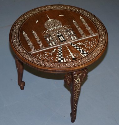 Anglo-Indian Taj Mahal Elephant Hardwood Inlaid Side Table for