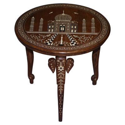 Anglo-Indian Taj Mahal Elephant Hardwood Inlaid Side Table for