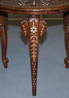 Anglo-Indian Taj Mahal Elephant Hardwood Inlaid Side Table for