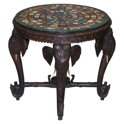 Burmese Hand Carved Elephant Side Table With Pietra Dura Marble Top For At Pamono Burmese Hand Carved Elephant Side Table, Elephant Coffee Table In India
