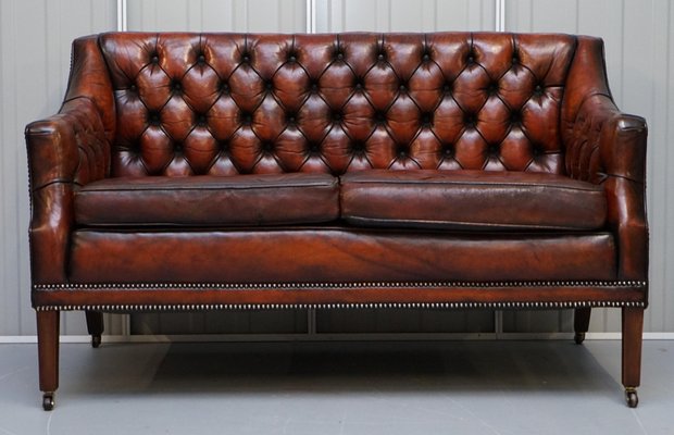 Cognac tufted 2024 leather sofa