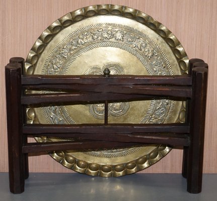 Antique Moroccan Brass Topped Folding Table 1900s