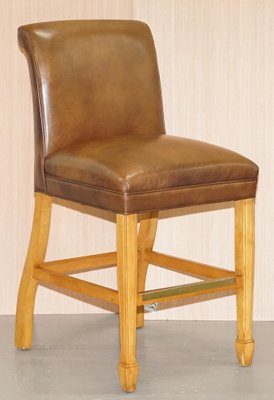 Hand Dyed Brown Leather Hardwood High, Hand Bar Stools