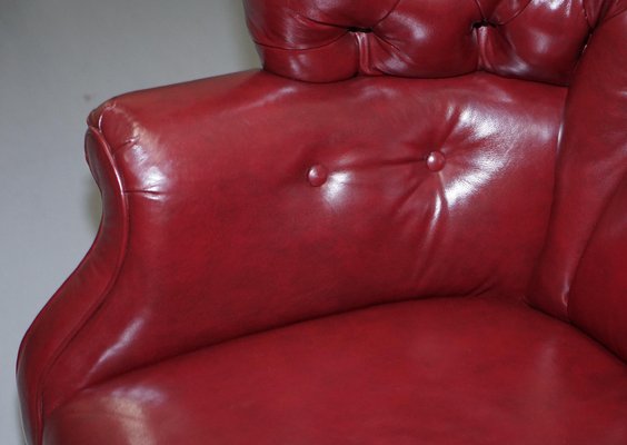 Oxblood Leather Chesterfield Barrel, Oxblood Red Leather
