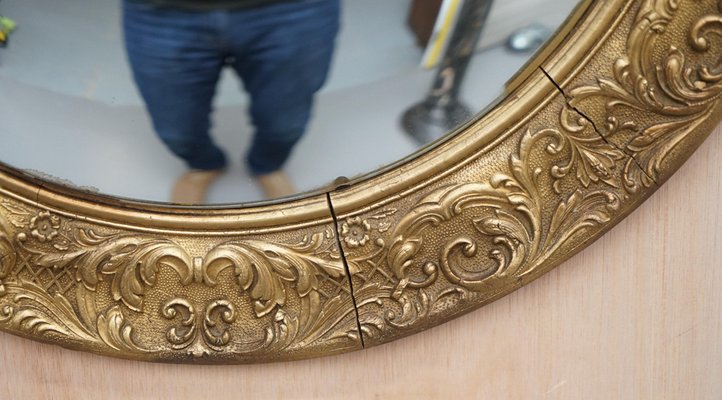 Nautischer Regency Convex Spiegel aus vergoldetem Holz & Gips bei