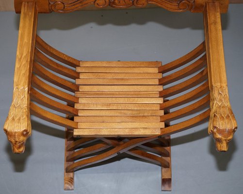 Decorative Folding Savonarola Armchair with Lion Head Carved