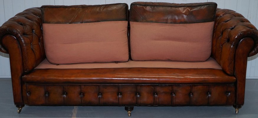 Victorian Hand Dyed Brown Leather Coil Sprung Chesterfield Sofa With Horse Hair For At Pamono Victorian Hand Dyed Brown Leather Coil, Leather Alligator Sofa Set