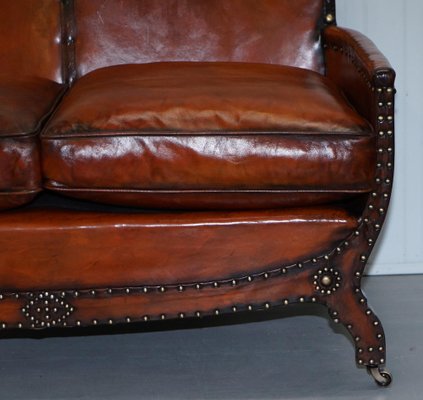 Edwardian Studded Whisky Brown Leather Tub Club Sofa Armchairs Set Of 3 For At Pamono Edwardian Studded Whisky Brown Leather, Leather Sofa And Chair A Half Set