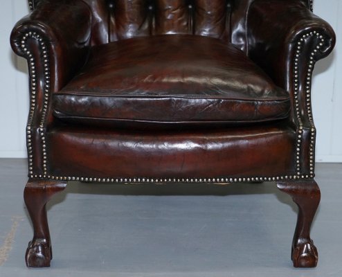 Chesterfield Leather Wingback Claw, Chesterfield Leather Armchair And Footstool
