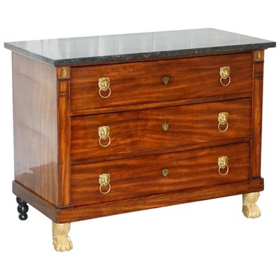 19th Century French Empire Marble Top Chest with Drawers & Lion Hairy Paw Feet sale at Pamono
