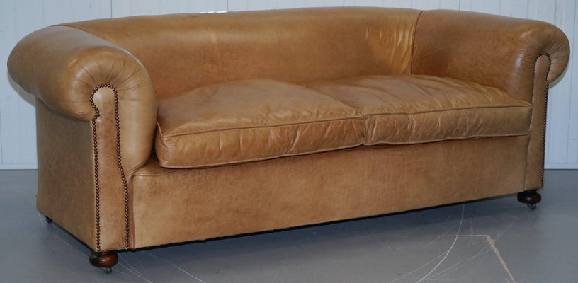 Vintage Victorian Style Brown Leather Club Sofa For At Pamono Brown Leather Club Sofa For At Pamono, Shabby Chic Brown Leather Sofa