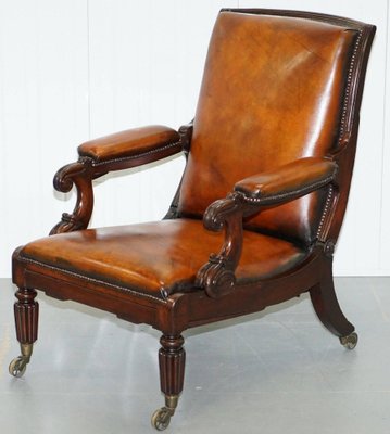 William Iv Brown Leather Reclining, Brown Leather Reading Chair