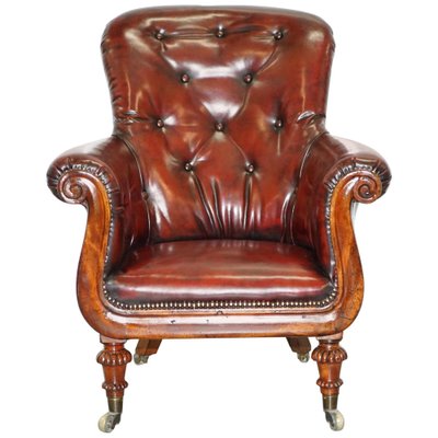 Regency Chesterfield Bordeaux Leather Porters Armchair in the